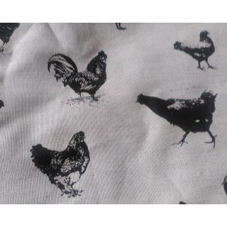 Heavy linen fabric with black chickens
