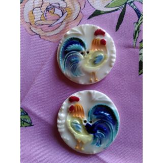 Two cockerel porcelain buttons